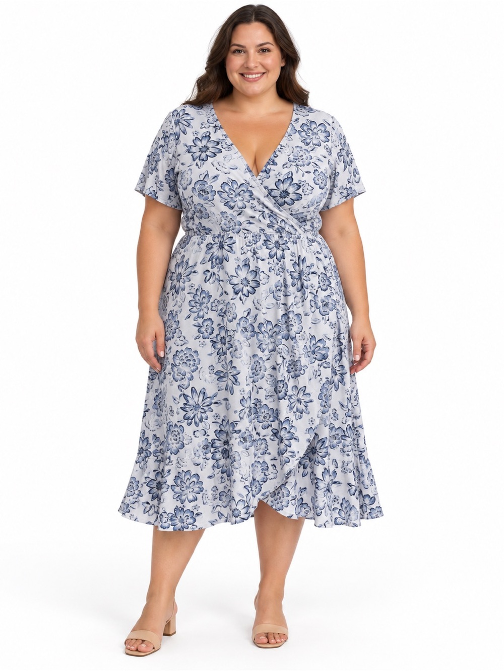 Derek Heart Blue Floral Wrap Midi Dress